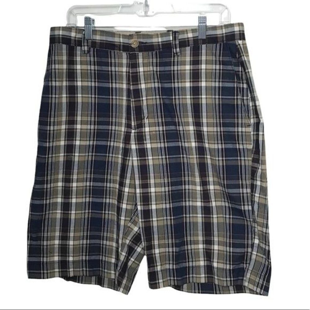 Banana Republic Factory Tan Blue Plaid Shorts
